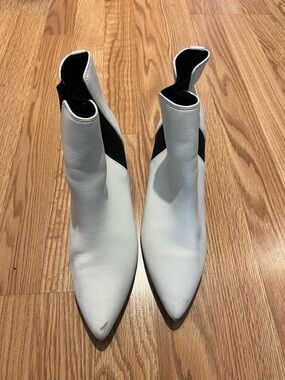 ASOS White Pointed Toe Ankle Booties with Black Stretch Panels